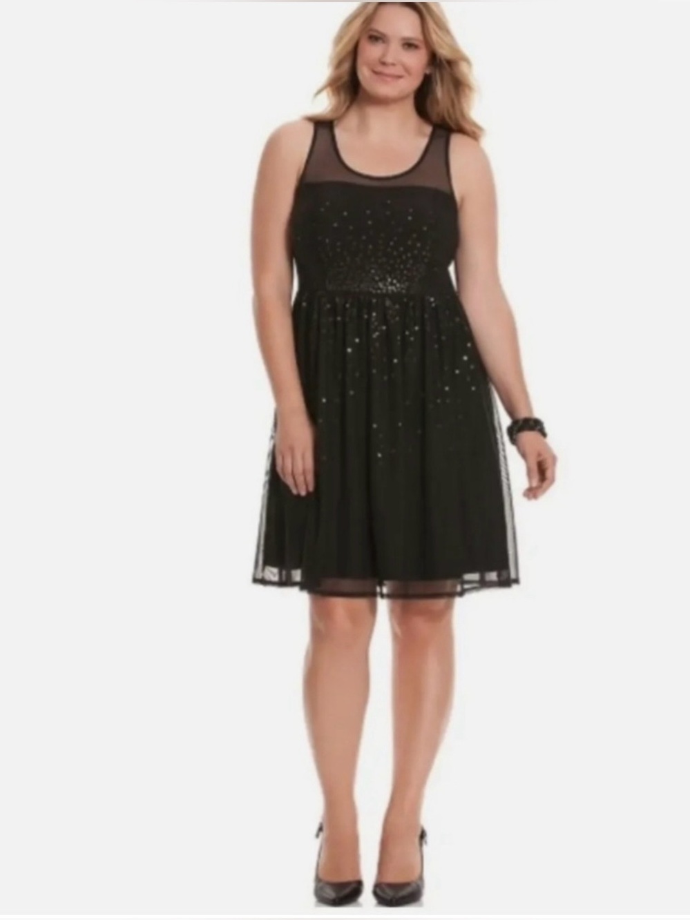 Lane Bryant Black Sequin Mesh Sleeveless Knee Length A-Line Dress Plus Size 20